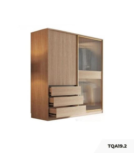 Tủ quần áo Cánh Gỗ kết hợp Khung nhôm Kính trong 160x200 TQA19.2 - Walnut