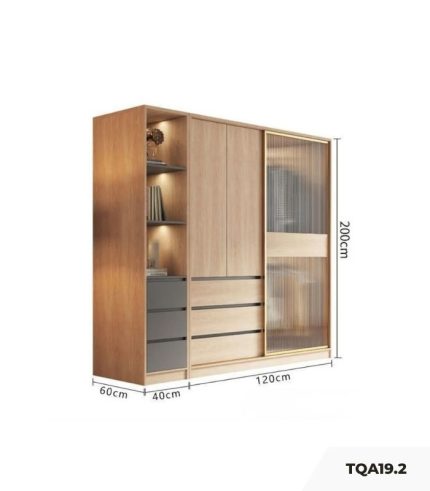 Tủ quần áo Cánh Gỗ kết hợp Khung nhôm Kính trong 160x200 TQA19.2 - Walnut