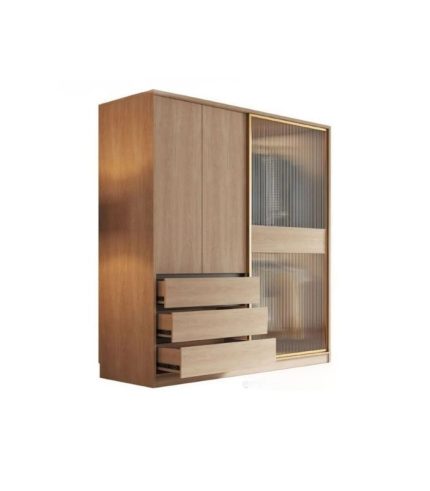 Tủ quần áo Cánh Gỗ kết hợp Khung nhôm Kính trong 180x200 TQA19.3 - Walnut