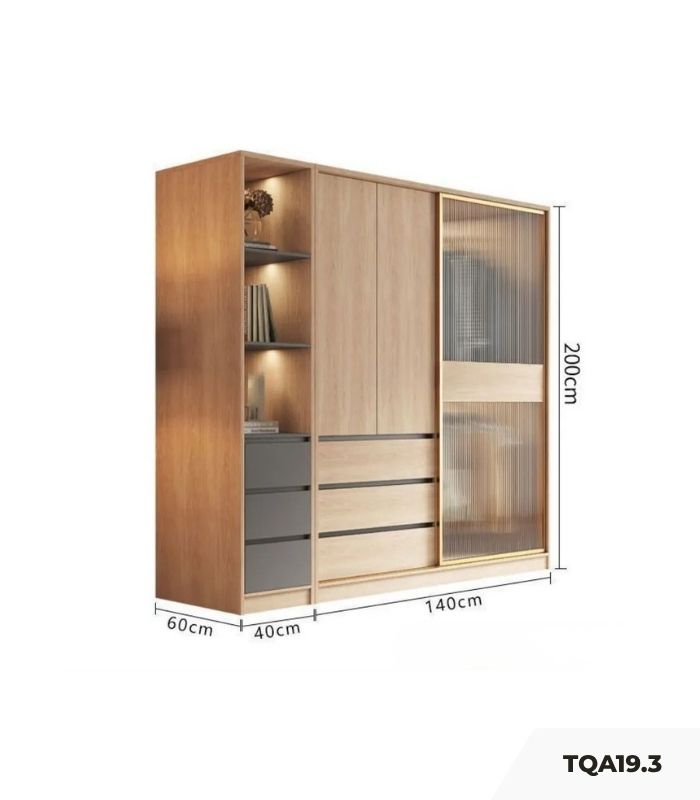 Tủ quần áo Cánh Gỗ kết hợp Khung nhôm Kính trong 180x200 TQA19.3 - Walnut