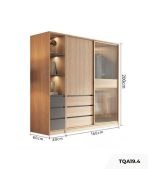 Tủ quần áo Cánh Gỗ kết hợp Khung nhôm Kính trong 200x200 TQA19.4 - Walnut