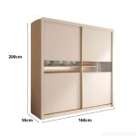 Tủ quần áo Cánh Lùa Gỗ kết hợp Khung nhôm Kính sọc trong 160x200 TQA04.1 - Trắng