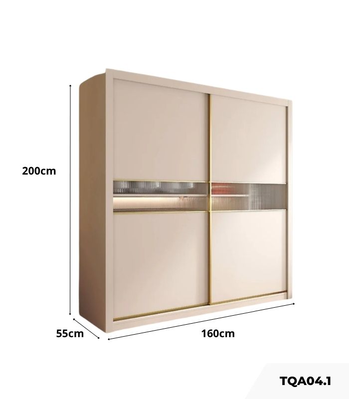 Tủ quần áo Cánh Lùa Gỗ kết hợp Khung nhôm Kính sọc trong 160x200 TQA04.1 - Trắng