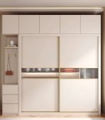 Tủ quần áo Cánh Lùa Gỗ kết hợp Khung nhôm Kính sọc trong 160x200 TQA04.1 - Trắng