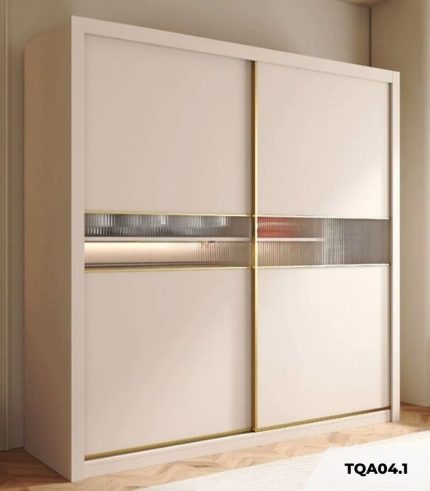 Tủ quần áo Cánh Lùa Gỗ kết hợp Khung nhôm Kính sọc trong 160x200 TQA04.1 - Trắng