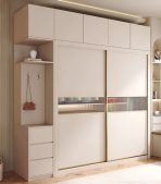 Tủ quần áo Cánh Lùa Gỗ kết hợp Khung nhôm Kính sọc trong 160x200 TQA04.1 - Trắng