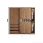 Tủ quần áo Cánh Lùa Gỗ kết hợp Khung nhôm Kính sọc trong 160x200 TQA16.1 - Wanut Đậm