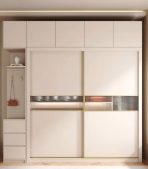 Tủ quần áo Cánh Lùa Gỗ kết hợp Khung nhôm Kính sọc trong 160x240 TQA04.3 - Trắng