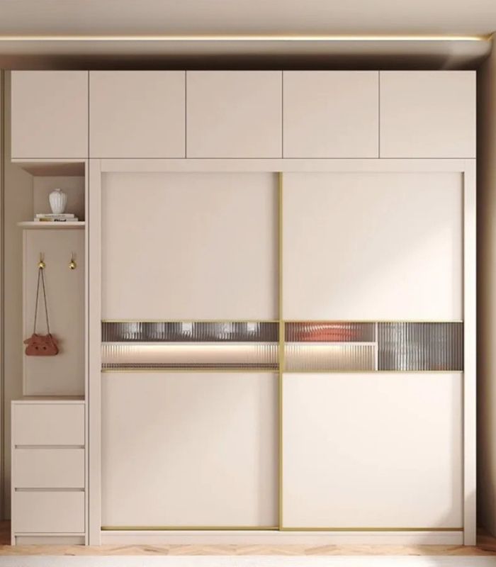 Tủ quần áo Cánh Lùa Gỗ kết hợp Khung nhôm Kính sọc trong 160x240 TQA04.3 - Trắng