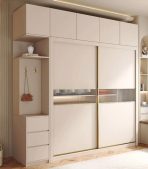 Tủ quần áo Cánh Lùa Gỗ kết hợp Khung nhôm Kính sọc trong 160x240 TQA04.3 - Trắng