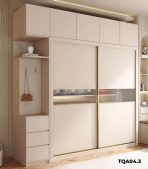 Tủ quần áo Cánh Lùa Gỗ kết hợp Khung nhôm Kính sọc trong 160x240 TQA04.3 - Trắng