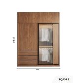 Tủ quần áo Cánh Lùa Gỗ kết hợp Khung nhôm Kính sọc trong 180x200 TQA16.2 - Wanut Đậm