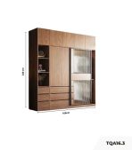 Tủ quần áo Cánh Lùa Gỗ kết hợp Khung nhôm Kính sọc trong 160x240 TQA16.3 - Wanut Đậm