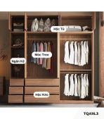 Tủ quần áo Cánh Lùa Gỗ kết hợp Khung nhôm Kính sọc trong 160x240 TQA16.3 - Wanut Đậm