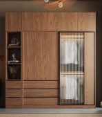 Tủ quần áo Cánh Lùa Gỗ kết hợp Khung nhôm Kính sọc trong 160x240 TQA16.3 - Wanut Đậm