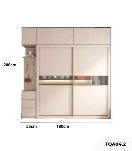 Tủ quần áo Cánh Lùa Gỗ kết hợp Khung nhôm Kính sọc trong 180x200 TQA04.2 - Trắng