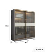 Tủ quần áo Cánh Lùa Gỗ kết hợp Khung nhôm Kính sọc trong 180x200 TQA05.2 - Graphite