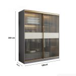 Tủ quần áo Cánh Lùa Gỗ kết hợp Khung nhôm Kính sọc trong 180x200 TQA05.2 - Graphite