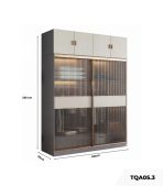 Tủ quần áo Cánh Lùa Gỗ kết hợp Khung nhôm Kính sọc trong 180x240 TQA05.4 - Graphite