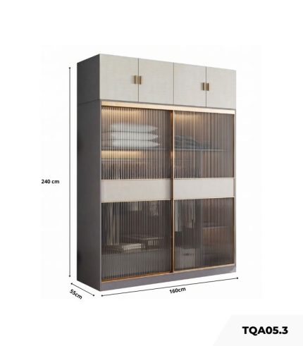 Tủ quần áo Cánh Lùa Gỗ kết hợp Khung nhôm Kính sọc trong 180x240 TQA05.4 - Graphite