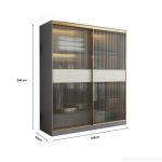 Tủ quần áo Cánh Lùa Gỗ kết hợp Khung nhôm Kính sọc trong 160x240 TQA05.3 - Graphite