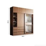 Tủ quần áo Cánh Lùa Gỗ kết hợp Khung nhôm Kính sọc trong 180x200 TQA16.2 - Wanut Đậm