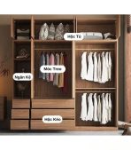 Tủ quần áo Cánh Lùa Gỗ kết hợp Khung nhôm Kính sọc trong 180x200 TQA16.2 - Wanut Đậm