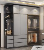 Tủ quần áo Cánh Mở Gỗ kết hợp Khung nhôm Kính sọc trong 240x240 TQA10.1 - Trắng