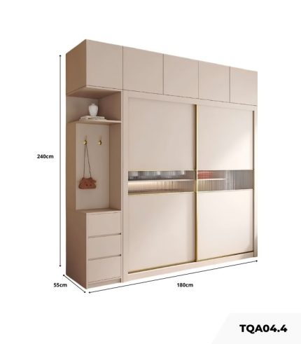 Tủ quần áo Cánh Lùa Gỗ kết hợp Khung nhôm Kính sọc trong 180x240 TQA04.4 - Trắng
