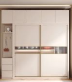 Tủ quần áo Cánh Lùa Gỗ kết hợp Khung nhôm Kính sọc trong 180x240 TQA04.4 - Trắng