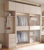 Tủ quần áo Cánh Lùa Gỗ kết hợp Khung nhôm Kính sọc trong 180x240 TQA04.4 - Trắng