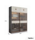 Tủ quần áo Cánh Lùa Gỗ kết hợp Khung nhôm Kính sọc trong 180x240 TQA05.4 - Graphite