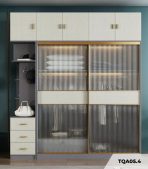 Tủ quần áo Cánh Lùa Gỗ kết hợp Khung nhôm Kính sọc trong 180x240 TQA05.4 - Graphite