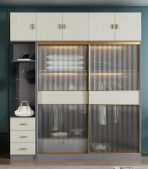 Tủ quần áo Cánh Lùa Gỗ kết hợp Khung nhôm Kính sọc trong 180x240 TQA05.4 - Graphite