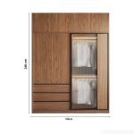 Tủ quần áo Cánh Lùa Gỗ kết hợp Khung nhôm Kính sọc trong 180x240 TQA16.4 - Wanut Đậm