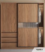 Tủ quần áo Cánh Lùa Gỗ kết hợp Khung nhôm Kính sọc trong 180x240 TQA16.4 - Wanut Đậm