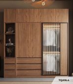 Tủ quần áo Cánh Lùa Gỗ kết hợp Khung nhôm Kính sọc trong 180x240 TQA16.4 - Wanut Đậm