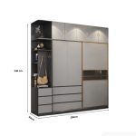 Tủ quần áo Cánh Lùa Gỗ kết hợp Khung nhôm Kính sọc trong 200x240 TQA01.2 - Graphite