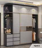 Tủ quần áo Cánh Lùa Gỗ kết hợp Khung nhôm Kính sọc trong 200x240 TQA01.2 - Graphite