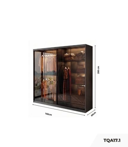 Tủ quần áo Cánh Lùa Khung nhôm Kính màu 160x200 TQA17.1 - Graphite