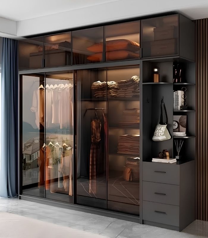 Tủ quần áo Cánh Lùa Khung nhôm Kính màu 160x200 TQA17.1 - Graphite