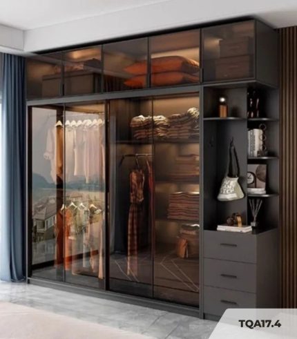 Tủ quần áo Cánh Lùa Khung nhôm Kính màu 160x240 TQA17.4 - Graphite