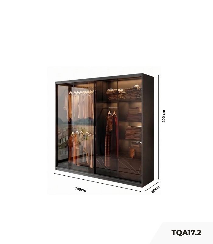Tủ quần áo Cánh Lùa Khung nhôm Kính màu 180x200 TQA17.2 - Graphite