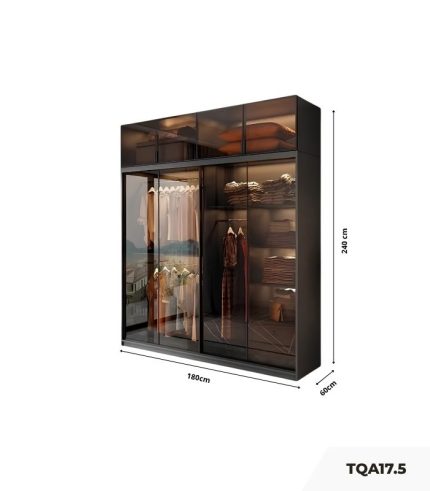 Tủ quần áo Cánh Lùa Khung nhôm Kính màu 180x240 TQA17.5 - Graphite