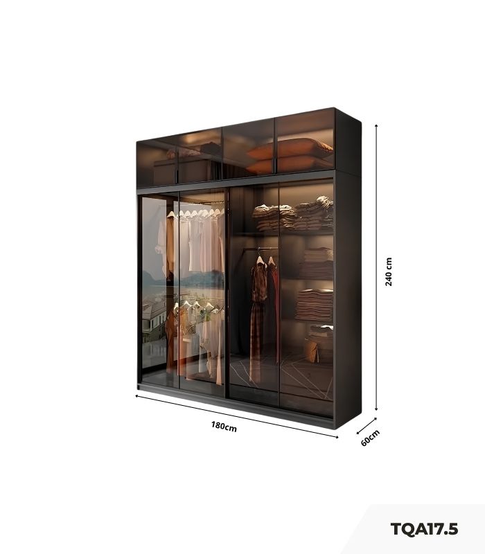Tủ quần áo Cánh Lùa Khung nhôm Kính màu 180x240 TQA17.5 - Graphite