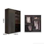Tủ quần áo Cánh Mở Gỗ kết hợp Khung nhôm Kính màu 140x200 TQA06.1 - Graphite