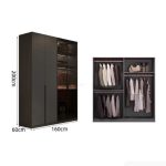 Tủ quần áo Cánh Mở Gỗ kết hợp Khung nhôm Kính màu 160x200 TQA06.2 - Graphite
