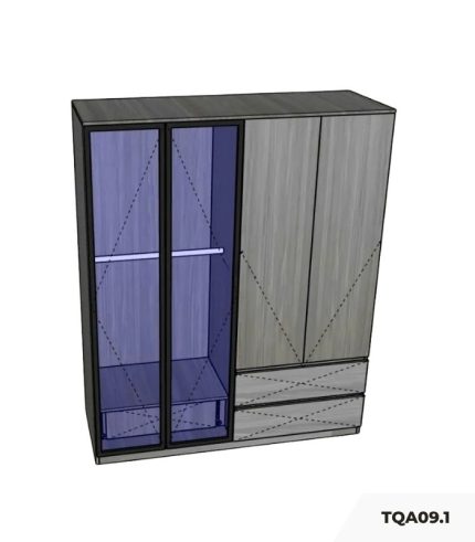 Tủ quần áo Cánh Mở Gỗ kết hợp Khung nhôm Kính màu 160x200 TQA09.1 - Walnut