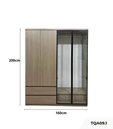 Tủ quần áo Cánh Mở Gỗ kết hợp Khung nhôm Kính màu 160x200 TQA09.1 - Walnut