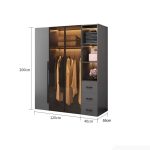 Tủ quần áo Cánh Mở Gỗ kết hợp Khung nhôm Kính màu 160x200 TQA14.2 - Graphite